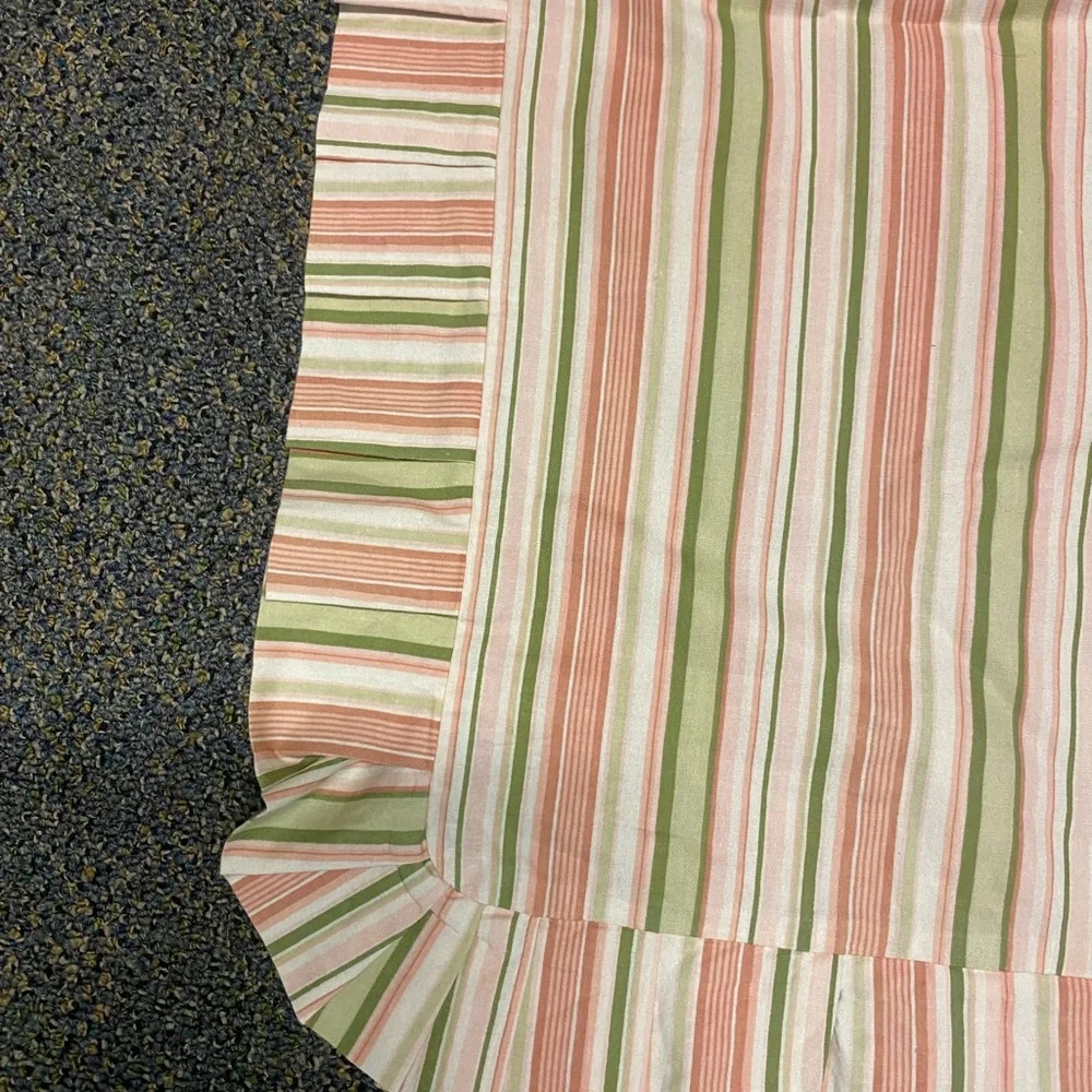 Striped Ruffled 2 Pillowcase - Pink & Green Earth Tone Retro